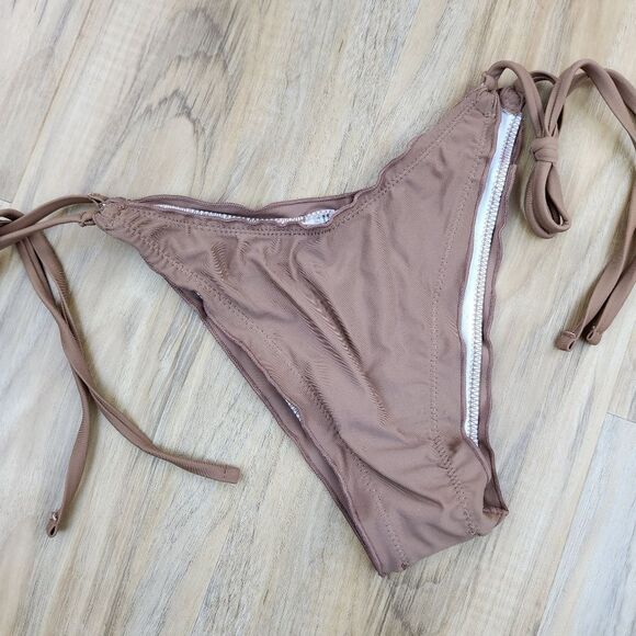 🔸️NWT Brown Lettuce Trim Side Tie String Bikini Medium - Picture 8 of 10